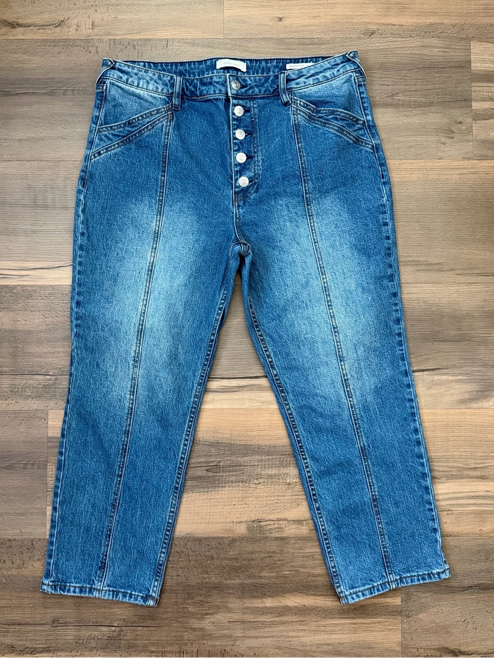 Cleo + Wolf Cropped Front Seam High Rise Straight Leg Jeans Size 32W x 27L